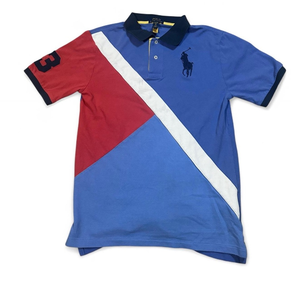 Polo Ralph Lauren Kid’s Diagonal Striped‎ Big Pony Blue Red Polo Shirt Size XL
